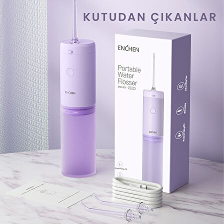 Enchen Mint 3 Lila Pratik Kullanımlı Değiştirilebilir Başlıklı 3 Kademeli Şarjlı Ağız Duşu