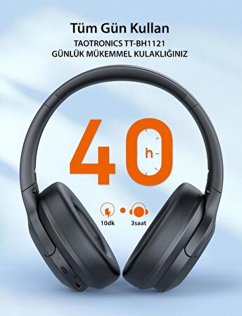 TaoTronics TT-BH1121 40 mm Sürücülü Kafaüstü Bluetooth Kulaklık 20 Saat Müzik BT 5.3 Çift Cihaz Desteği - Siyah