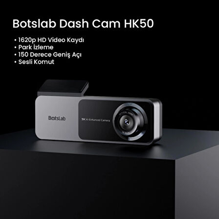 +360 Botslab Hk50 Set / 3k Qhd Wifi 150° Ultra Geniş Açı Gece Görüşlü Akıllı Araç Kamera + Park Kiti