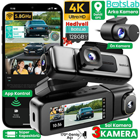 360+ Botslab G980H Pro 4K 3 Kameralı WiFi+GPS Akıllı Araç İçi Kamera +170° Geniş Açı+Süper Kapasitör+Sesli Kontrol+Gece Görüşlü (128GB HAFIZA KARTI HEDİYELİ)