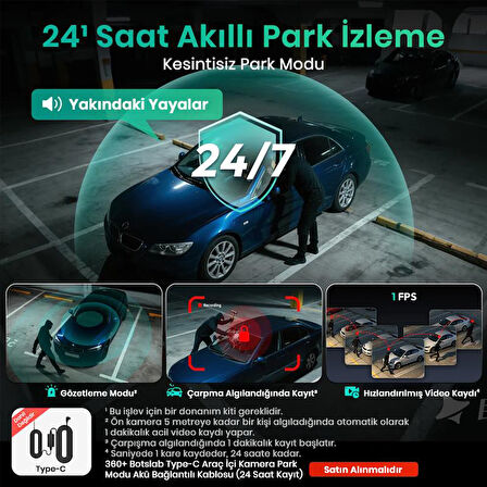 360+ Botslab G980H Pro 4K 3 Kameralı WiFi+GPS Akıllı Araç İçi Kamera +170° Geniş Açı+Süper Kapasitör+Sesli Kontrol+Gece Görüşlü (128GB HAFIZA KARTI HEDİYELİ)