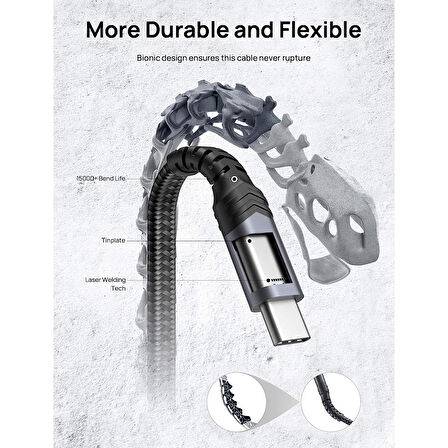 Jsaux Premium UZUN CC0008 60 Watt QC 3 Amper 2 Metre Type-C Süper Hızlı Şarj ve Data Aktarım Kablosu / iPhone 15 - 16 serisi uyumlu