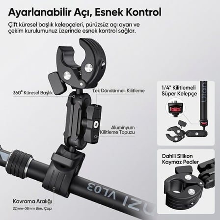 Ulanzi VL03 Motosiklet Görünmez Selfie Çubuğu Kamera Montaj Aparatı - T119