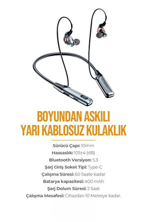 PDAteknoloji AZ-BN02 Boyun Askılı Bluetooth Kulaklık (400mah, 60 saat bekleme)