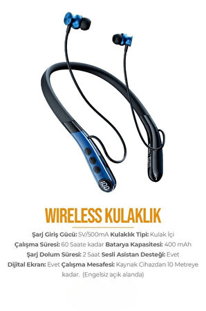 PDAteknoloji AZ-BN05 Boyun Askılı Bluetooth Kulaklık (400mah, 60 saat bekleme)