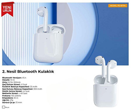 PDAteknoloji PD-BT114 OT 2.Nesil Bluetooth Kulaklık V5.3 - Beyaz