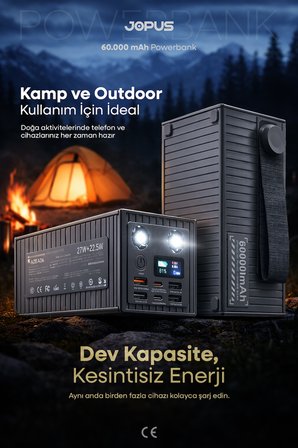 60.000 mAh 27W Süper Hızlı Outdoor Kamp Powerbank Dijital Göstergeli Fenerli Taşınabilir Şarj Cihazı