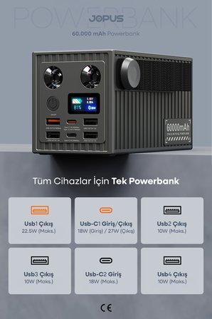 60.000 mAh 27W Süper Hızlı Outdoor Kamp Powerbank Dijital Göstergeli Fenerli Taşınabilir Şarj Cihazı