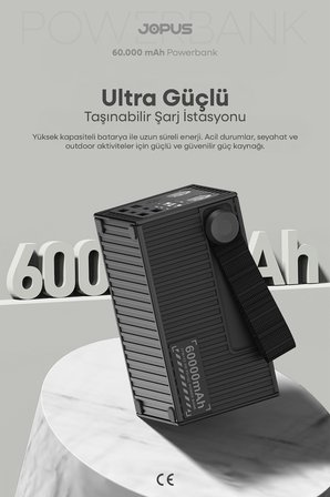60.000 mAh 27W Süper Hızlı Outdoor Kamp Powerbank Dijital Göstergeli Fenerli Taşınabilir Şarj Cihazı