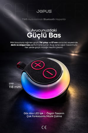 Rgb Led Işıklı Askı Kayışlı IPX5 Bluetooth Hoparlör 7W Güçlü Ses 1200 mAh, USB TF Destekli - S12