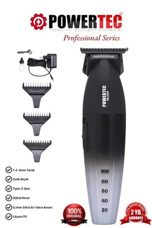 Powertec TR-2727 Black Profesyonel Type-C Şarjlı Sakal Ense Çizim Tıraş Makinesi