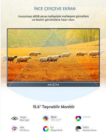 Arzopa A1 Gamut 15.6" Full HD 60Hz IPS Ultra İnce Taşınabilir Monitör