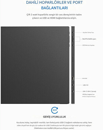Arzopa S1 Table 15.6" Full HD 60Hz IPS Ultra İnce Taşınabilir Monitör