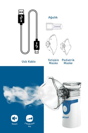 Yetişkinler ve Çocuklar için Şarjlı Sessiz Taşınabilir Mesh Nebulizatör