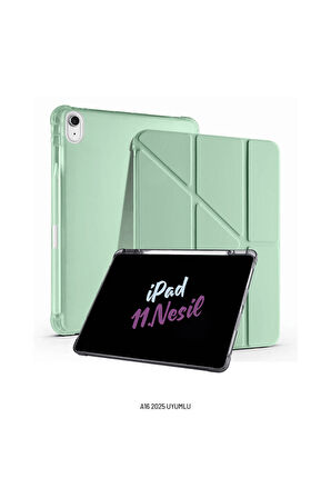 iPad 11. Nesil A16 2025 Uyumlu 10.9 inç Kalem Bölmeli Standlı Fuchsia Tri Folding Tablet Kılıfı