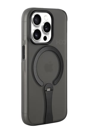 Fuchsia iPhone 15 Pro Max ile Uyumlu HBC-354 Kunlun Standlı Kablosuz Şarj Özellikli Kapak - Siyah