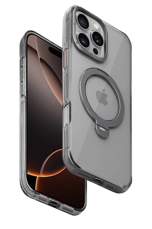 Fuchsia iPhone 16 Pro ile Uyumlu HBC-338 Andes Kablosuz Şarj Özellikli Standlı Kapak - Gri