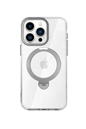 Fuchsia iPhone 16 Pro ile Uyumlu HBC-338 Andes Kablosuz Şarj Özellikli Standlı Kapak - Gri