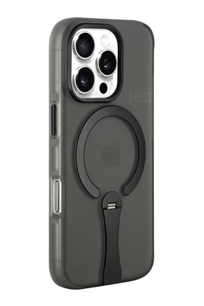 Fuchsia iPhone 16 Pro Max ile Uyumlu HBC-354 Kunlun Standlı Kablosuz Şarj Özellikli Kapak - Siyah