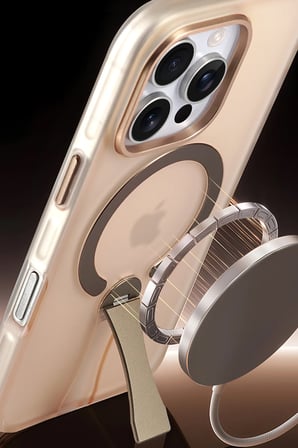 Fuchsia iPhone 16 Pro Max ile Uyumlu HBC-354 Kunlun Standlı Kablosuz Şarj Özellikli Kapak - Siyah