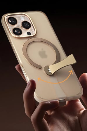 Fuchsia iPhone 16 Pro Max ile Uyumlu HBC-354 Kunlun Standlı Kablosuz Şarj Özellikli Kapak - Siyah