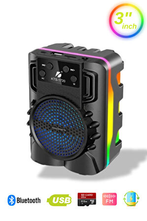 Taşınabilir Bluetooth Hoparlör – Rgb Işıklı, Extra Bass, Radyolu, Usb+Sd Girişli, Kablosuz Speaker