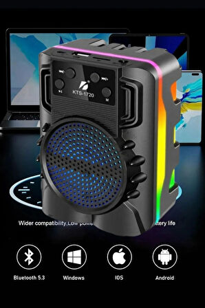 Taşınabilir Bluetooth Hoparlör – Rgb Işıklı, Extra Bass, Radyolu, Usb+Sd Girişli, Kablosuz Speaker