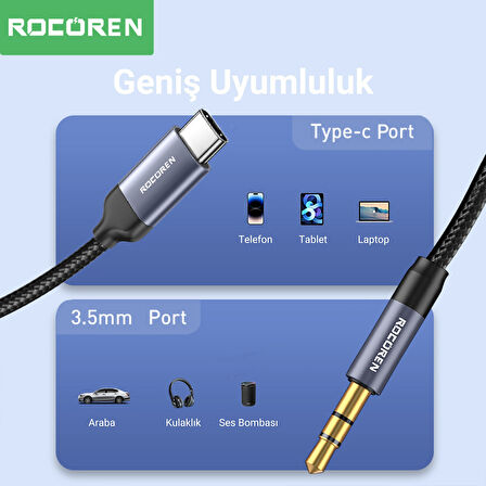 Rocoren Type-C to 3.5mm Jack AUX Hi-Fi DAC Ses Kablosu 3 Metre