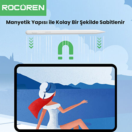 Rocoren Stylus iPad ve Android Tablet Uyumlu Avuç İçi Red Manyetik Eğime Duyarlı Yazı ve Çizim Kalemi