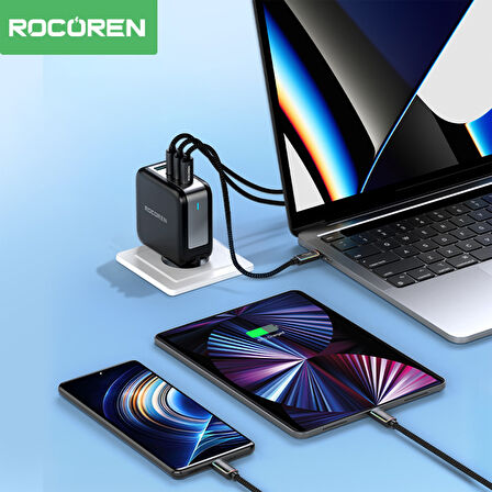 Rocoren 60W Type-C to Type-C RGB Aydınlatmalı Örgülü Şarj ve Data Kablosu 3 Metre