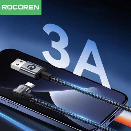 Rocoren USB-A to Type-C 90° 3A Hızlı Şarj ve Data Kablosu 3 Metre