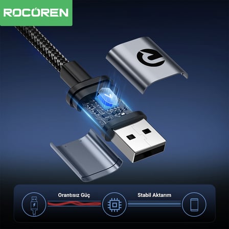 Rocoren USB-A to Type-C 90° 3A Hızlı Şarj ve Data Kablosu 3 Metre