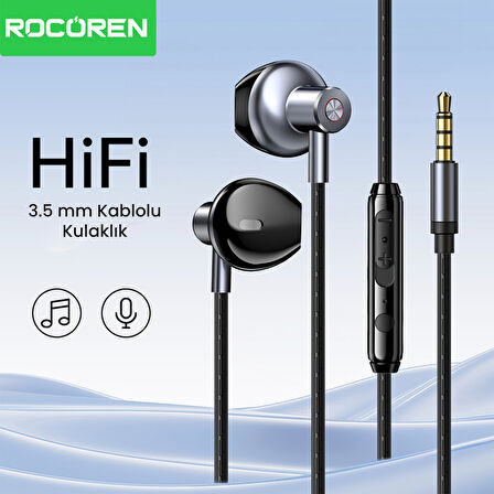 Rocoren 3.5mm Jack Girişli Mikrofonlu Kablolu Kulak İçi Kulaklık