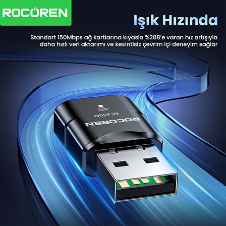 Rocoren 650 Mbps 2.4 & 5GHz Dual Band USB WiFi Adaptör