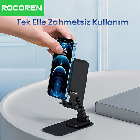 Rocoren 360° Dönebilen Katlanabilir Yükseklik ve Eğim Ayarlı Telefon Tutucu Stand