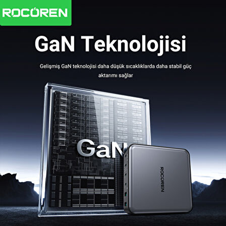 Rocoren 200W Gan 6 Portlu Şarj Cihazı 4*Type-C 2*USB-A Macbook iPhone Samsung Uyumlu Şarj İstasyonu