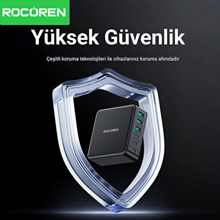 Rocoren 160W 3*Type-C ve 3*USB-A 6 Portlu Şarj Cihazı Laptop Uyumlu GaN Masaüstü Şarj İstasyonu