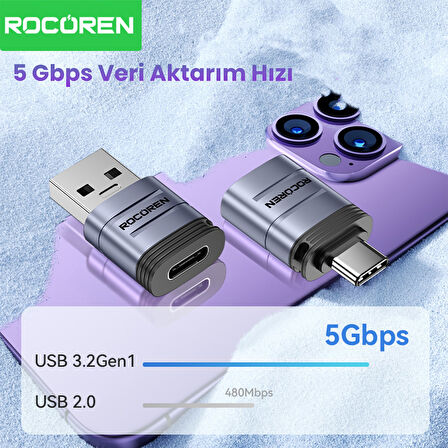 Rocoren Type-C to USB 3.2 5Gbps OTG Çevirici Dönüştürücü Adaptör