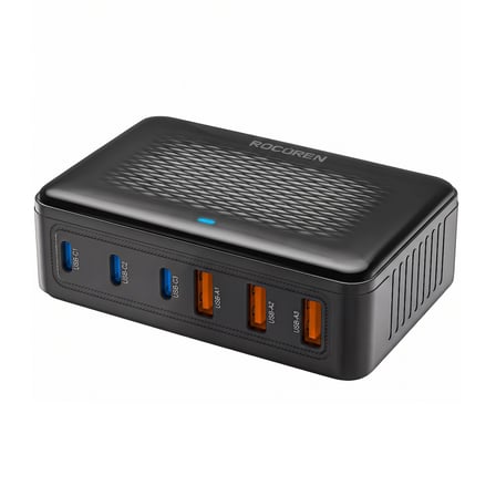 Rocoren 100W GaN 6 Portlu 3*Type-C 3*USB-A Masaüstü Hızlı Şarj İstasyonu Telefon, Tablet Uyumlu Çoklu Cihaz Şarj Aleti