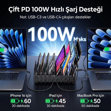 Rocoren 400W PD GaN 10 Portlu Masaüstü Şarj İstasyonu 6*Type-C 4*USB-A Tablet ve Telefon Hızlı Şarj Cihazı