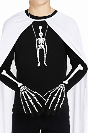 Halloween Cadılar Bayramı İskelet Dekorlu Eldiven Pari Korku Kostümü