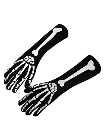 Halloween Cadılar Bayramı İskelet Dekorlu Eldiven Pari Korku Kostümü