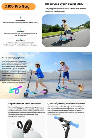 K100 Plus Ayarlanabilir Gidonlu Çocuk Elektrikli Scooter 160W Güç 11 Km Menzil
