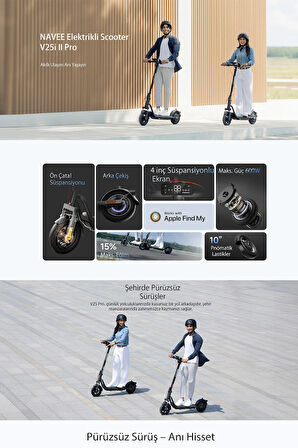 v25i Pro 2 Elektrikli Scooter - Amortisörlü 25 Km Menzil 600w - TCS- Ipx5 Doubleflip