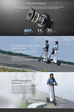 v25i Pro 2 Elektrikli Scooter - Amortisörlü 25 Km Menzil 600w - TCS- Ipx5 Doubleflip