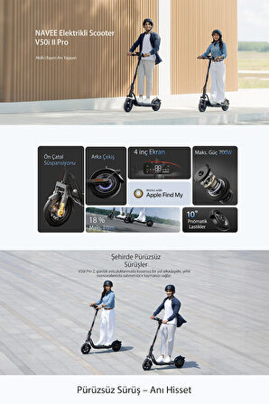 v50i Pro 2 Elektrikli Scooter - Amortisörlü 50 Km Menzil 700w - TCS- Ipx5 - Doubleflip