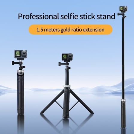 Telesın Tripod & Selfie Çubuğu (1.5m) Gopro, Osmo Action Uyumlu, 360° AYARLANABILIR