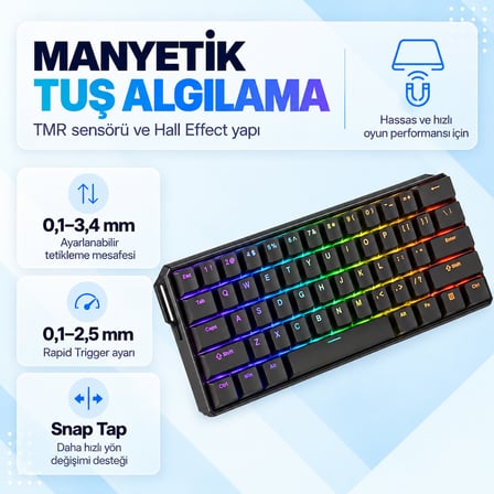 AKKO MONSGEEK FUN60 Ultra Shine-Through Black TMR Hall Effect Manyetik Switch ARGB Kablosuz Hotswap Mekanik Gaming Klavye