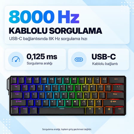 AKKO MONSGEEK FUN60 Ultra Shine-Through Black TMR Hall Effect Manyetik Switch ARGB Kablosuz Hotswap Mekanik Gaming Klavye