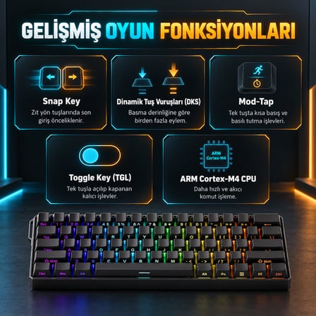 AKKO MONSGEEK FUN60 Ultra Shine-Through Black Hall Effect Manyetik Switch ARGB Kablosuz Hotswap Mekanik Gaming Klavye